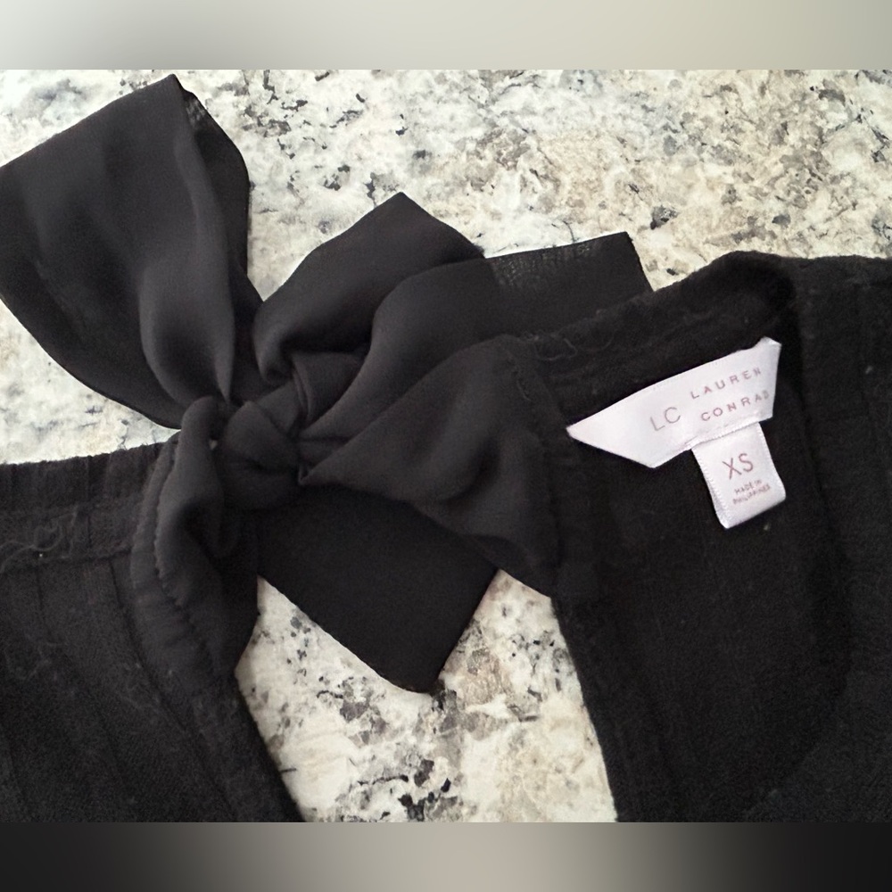 LC Lauren Conrad Black Knit Long Sleeve Tie Neck Back Sweater Size XS - Picture 4 of 10
